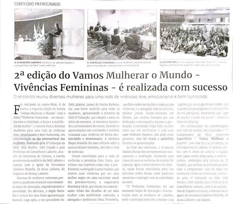 2ª Edição do Vamos Mulherar o Mundo Vivências Femininas é realizada