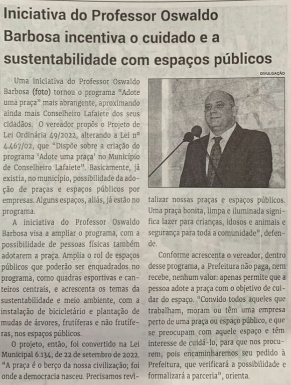 Iniciativa Do Professor Oswaldo Barbosa Incentiva O Cuidado E A