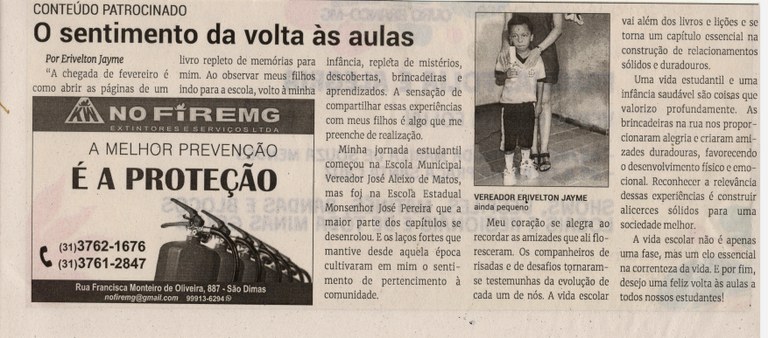 O sentimento de volta às aulas Jornal Correio da Cidade Conselheiro