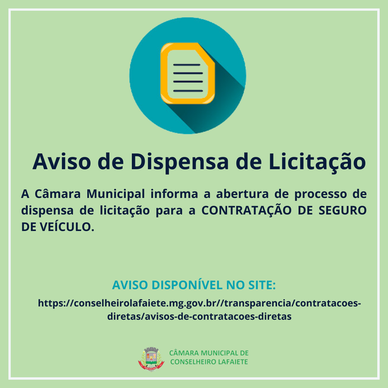 AVISO DE DISPENSA DE LICITAÇÃO Câmara Municipal