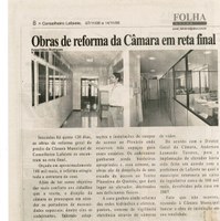 Obras de reforma da Câmara em reta final. Folha Livre, Conselheiro Lafaiete, 07 nov. 2008, 394ª ed., p.8.