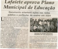 Lafaiete aprova Plano Municipal de Educação. Jornal Correio da Cidade, Conselheiro Lafaiete, 27 jun. 2015, 1271ª ed., p. 06.