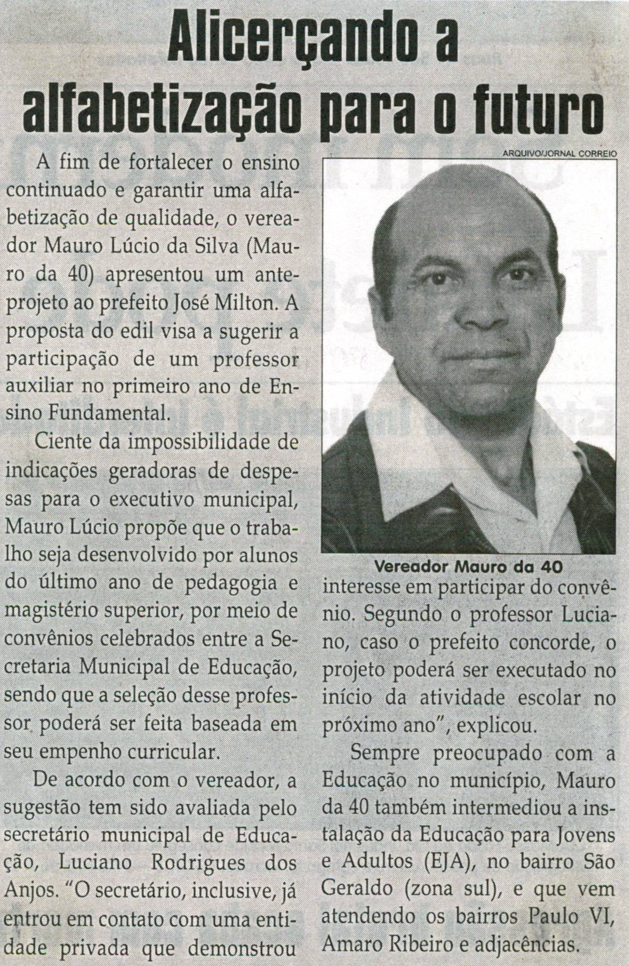 Alicerçando a alfabetização para o futuro. Correio da Cidade, Conselheiro Lafaiete,  06 nov. 2010, p. 02.