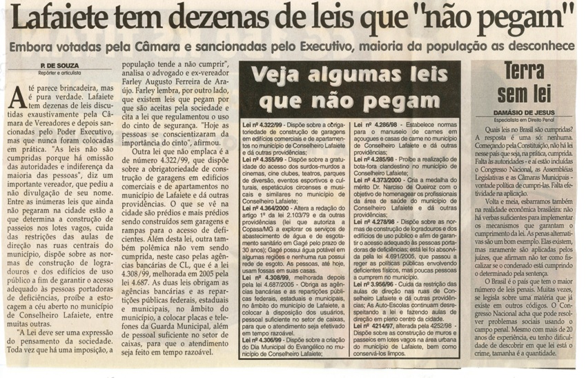 Balanço Câmara presta contas de suas atividades em 2007. Jornal Correio da Cidade, Conselheiro Lafaiete, 28 jul. 2007, 865ª ed., p. 04.