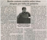 Benito contesta matéria sobre idosa atingida por folha de palmeira. Jornal Correio da Cidade, Conselheiro Lafaiete, 30 ago. 2014, p. 2.