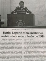 Benito Laporte cobra melhorias no trânsito e sugere fusão de PSFs. Jornal Correio da Cidade, Conselheiro Lafaiete, 21 ago. 2015, p. 04.