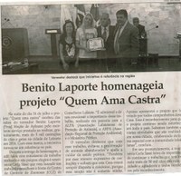 Benito Laporte homenageia projeto "Quem Ama Castra". Jornal Correio de Minas, Conselheiro Lafaiete, 25 jul. 2015, 1275ª ed. p. 6.