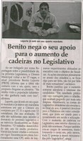 Benito nega o seu apoio para o aumento de cadeiras no Legislativo. Jornal Correio da Cidade, Conselheiro Lafaiete, 23 nov. 2013, p. 6.