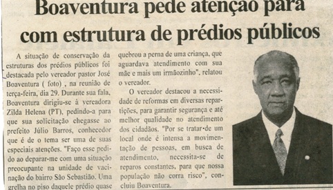 Boaventura pede atenção para com estrutura de prédios públicos. Correio de Minas, Conselheiro lafaiete, 02 jun. 2007, p.11