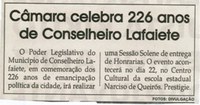 Câmara celebra 226 anos de Conselheiro Lafaiete. Jornal Correio da Cidade, Conselheiro Lafaiete, 17 a 23 set. 2016, 1335ª ed, p. 2.