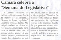 Câmara celebra a "Semana do Legislativo". Jornal Correio da Cidade, Conselheiro Lafaiete, 21 set. 2013, p. 02.