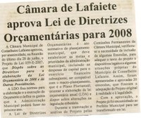Câmara de Lafaiete aprova Lei de Diretrizes Orçamentárias para 2008. Jornal Gazeta, Conselheiro Lafaiete, 14 jul. 2007, 470ª ed., p.20. 