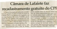 Câmara de Lafaiete faz recadastramento gratuito de CPF. Jornal Correio da Cidade, Conselheiro Lafaiete, 22 set. 2007, 873ª ed., p. 04.