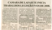Câmara de Lafaiete inicia trabalhos legislativos de 2008. Jornal Nova Gazeta, Conselheiro Lafaiete,  16 fev. 2008, 501ª ed., p.20. 