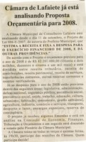 Câmara de Lafaiete já está analisando Proposta Orçamentária para 2008. Jornal Correio da Cidade, Conselheiro Lafaiete, 06 out. 2007, 482ª ed., p. 03.