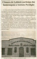  Câmara de Lafaiete participa das homenagens a Antônio Perdigão. Jornal Nova Gazeta,Conselheiro Lafaiete, 10 nov. 2007, 487ª ed., p. 23.