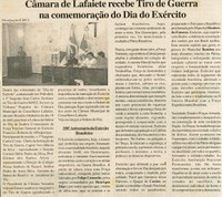  Câmara de Lafaiete recebe Tiro de Guerra na comemoração do Dia do Exército. Jornal Correio mde Minas, 20 abr. 2006. 134ª Ed., p. 05.