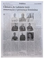 Câmara de Lafaiete terá renovação e presença feminina. Jornal Correio da Cidade, Conselheiro Lafaiete, 19 a 25 out. 2024, 1753ª ed., Política, p. 4.