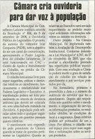 Câmara cria ouvidoria para dar voz à população. Jornal Correio da Cidade, Conselheiro Lafaiete, 15 nov. 2008, p. 04.