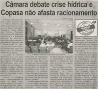 Câmara debate crise hídrica e Copasa não afasta racionamento. Correio de Minas, Conselheiro Lafaiete, 07 mar. 2015, p. 03.