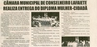 Câmara Municipal de Conselheiro Lafaiete realiza entrega do diploma Mulher-Cidadã. Jornal Nova Gazeta,  Conselheiro Lafaiete,18 mar. 2006, 404ª ed., p. 17. 