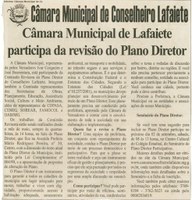 Câmara Municipal de Lafaiete participa da revisão do Plano Diretor. Folha Livre, Conselheiro Lafaiete, 19 ago. 2006, 284ª ed., p. 13.