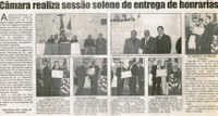 Câmara realiza sessão solene de entrega de honrarias. Jornal Nova Gazeta, Conselheiro Lafaiete, 22 a 28 set. 2001, 174ª ed., p. 16.