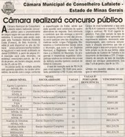 Câmara realizará concurso público. Jornal Correio da Cidade, Conselheiro Lafaiete, 05 jan. 2008, p. 52.