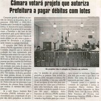 Câmara votará projeto que autoriza Prefeitura a pagar débitos com lotes. Jornal Correio da Cidade, 16 jun. 2012, p. 04.