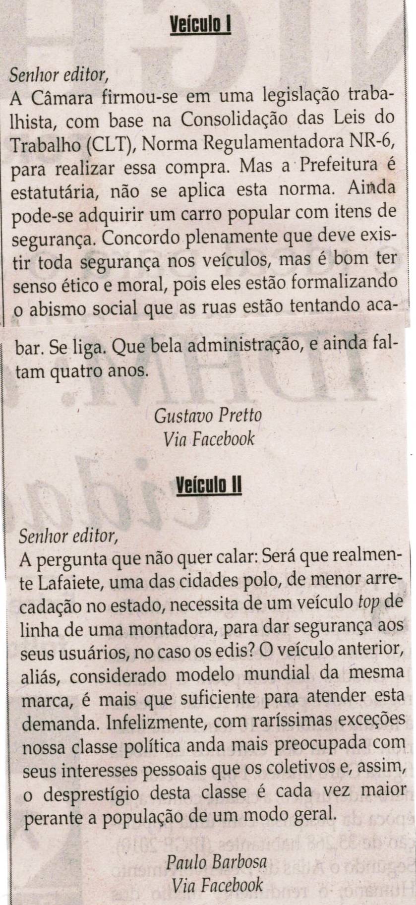 Cartas à Redação. Jornal Correio da Cidade, Conselheiro Lafaiete ,10 ago. 2013, p. 09.