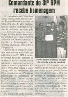 Comandante do 31º BPM recebe homenagem. Jornal Correio da Cidade, Conselheiro Lafaiete, 02 jan. 2009, p. 19.