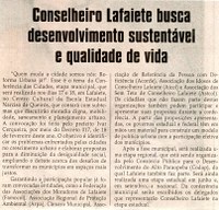 Conselheiro Lafaiete busca desenvolvimento sustentável e qualidade de vida. Jornal Correio da Cidade, Conselheiro Lafaiete, 11 mai. 2013 a 17 mai. 2013, p. 06.