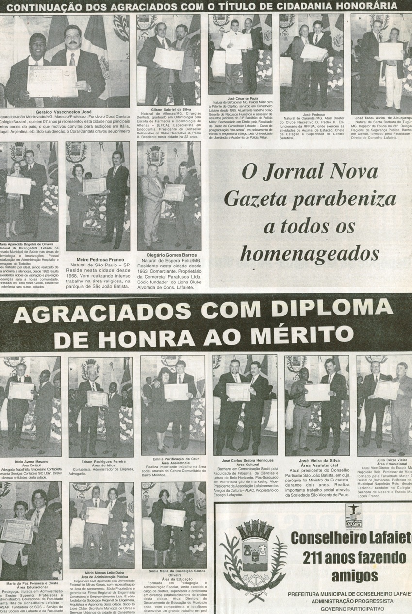 Continuação dos Agraciados com o Título de Cidadania Honorária. Jornal Nova Gazeta, 174ª ed., Gerais, 22 a 28 set. 2001, p. 17.