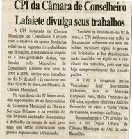 CPI da Câmara de Conselheiro Lafaiete divulga seus trabalhos. Folha Livre, Conselheiro Lafaiete, 12 mai. 2007, 321ª ed., p. 12.