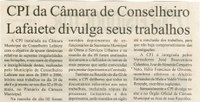 CPI da Câmara de Conselheiro Lafaiete divulga seus trabalhos. Jornal Nova Gazeta, Conselheiro Lafaiete, 12 mai. 2007, 462ª ed., p. 08.