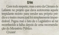 Crivo. Jornal Correio da Cidade, Conselheiro Lafaiete, 10 mar. 2012, p. 04.