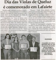 Dia das Violas de Queluz é comemorado em Lafaiete. Jornal Correio da Cidade, Conselheiro Lafaiete, 20 abr. 2013 a 26 abr. 2013, p. 02.