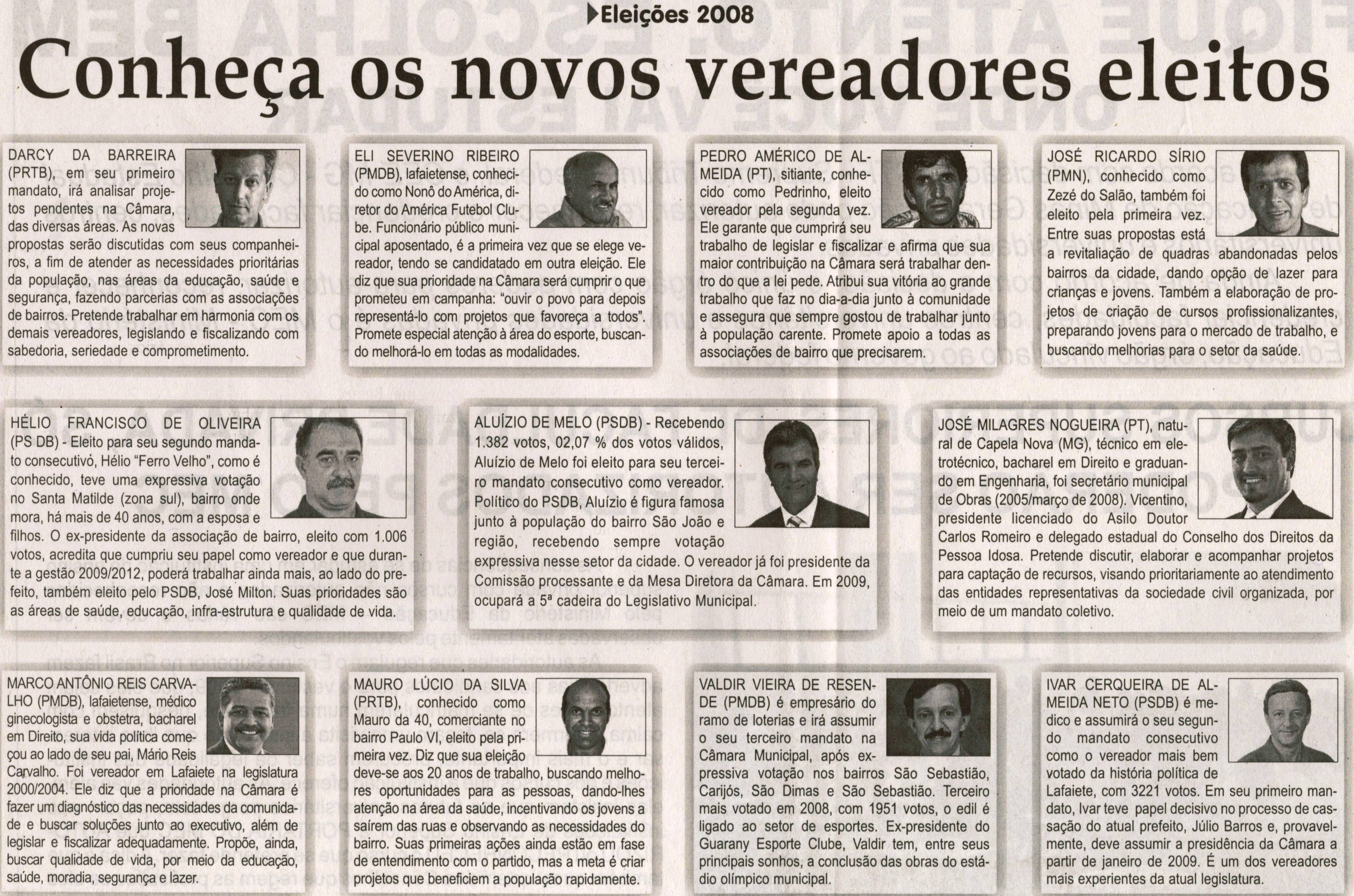 Eleições 2008: conheça os novos vereadores eleitos, Jornal Correio da Cidade, 11 out. 2008, p. 11.