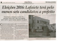 Eleições 2016 Lafaiete terá pelo menos seis candidatos a prefeito. Jornal Correio da Cidade, Conselheiro Lafaiete, 16 a 22 jul. 2016, 1326ª ed., Caderno Política, p. 6.