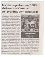 Erivelton agradece aos 3.543 eleitores e reafirma seu compromisso com as pessoas. Jornal Correio da Cidade, Conselheiro Lafaiete, 19 a 25 out. 2024, 1753ª ed., Especial, p. 35.