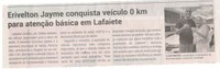 Erivelton Jayme conquista veículo 0 km para atenção básica em Lafaiete. Jornal Correio da Cidade, Conselheiro Lafaiete, 25 a 31 jan. 2025, 1765ª ed., Política, p. 4.