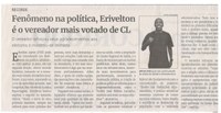 Fenômeno na política, Erivelton é o vereador mais votado de CL. Jornal Correio da Cidade, Conselheiro Lafaiete, 19 a 25 out. 2024, 1753ª ed., Política, p. 2.