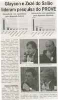Glaycon e Zezé do Salão lideram pesquisa do PROVE. Correio de Minas, Conselheiro Lafaiete, 27 set. 2014, p. 3