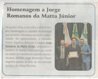 Homenagem a Jorge Romanos da Matta Júnior. Jornal Correio da Cidade, Conselheiro Lafaiete, 03 a 09 de ago. 2024, 1742ª ed., Cultura, p. 21.