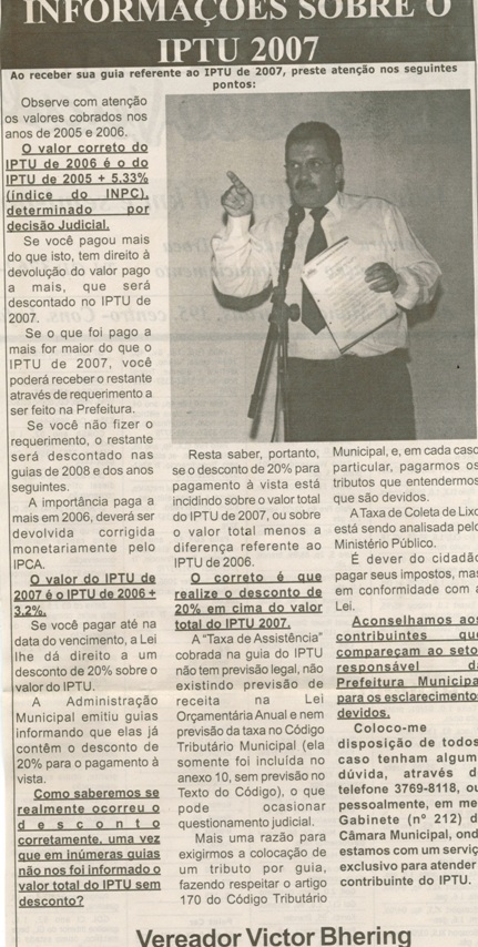  Informações sobre o IPTU 2007. Jornal Nova Gazeta, Conselheiro Lafaiete, 09 jun. 2007, 466ª ed., p. 16.