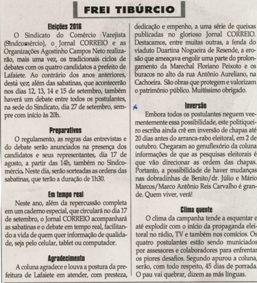  Inversão. Jornal Correio da Cidade, 13 a 19 ago, 1330ª ed, Caderno Opinião, Frei Tibúrcio, p. 8.  