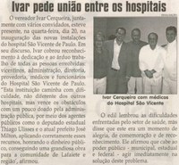 Ivar pede união entre hospitais. Jornal Correio da Cidade, Conselheiro Lafaiete, 30 mai. 2009, p. 02.