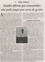 Sandro afirma que consumidor não pode pagar por erros de gestão. Jornal Correio da Cidade, Conselheiro Lafaiete, 14 fev. 2015, p. C3. 