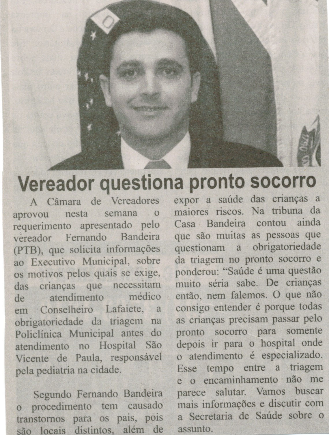 Vereador questiona pronto socorro. Correio de Minas, Conselheiro Lafaiete, 22 nov. 2014, p. 3.
