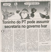 Toninho do PT pode assumir secretaria no governo Ivar. Correio de Minas, Conselheiro Lafaiete, 29 nov. 2014, p. 2.